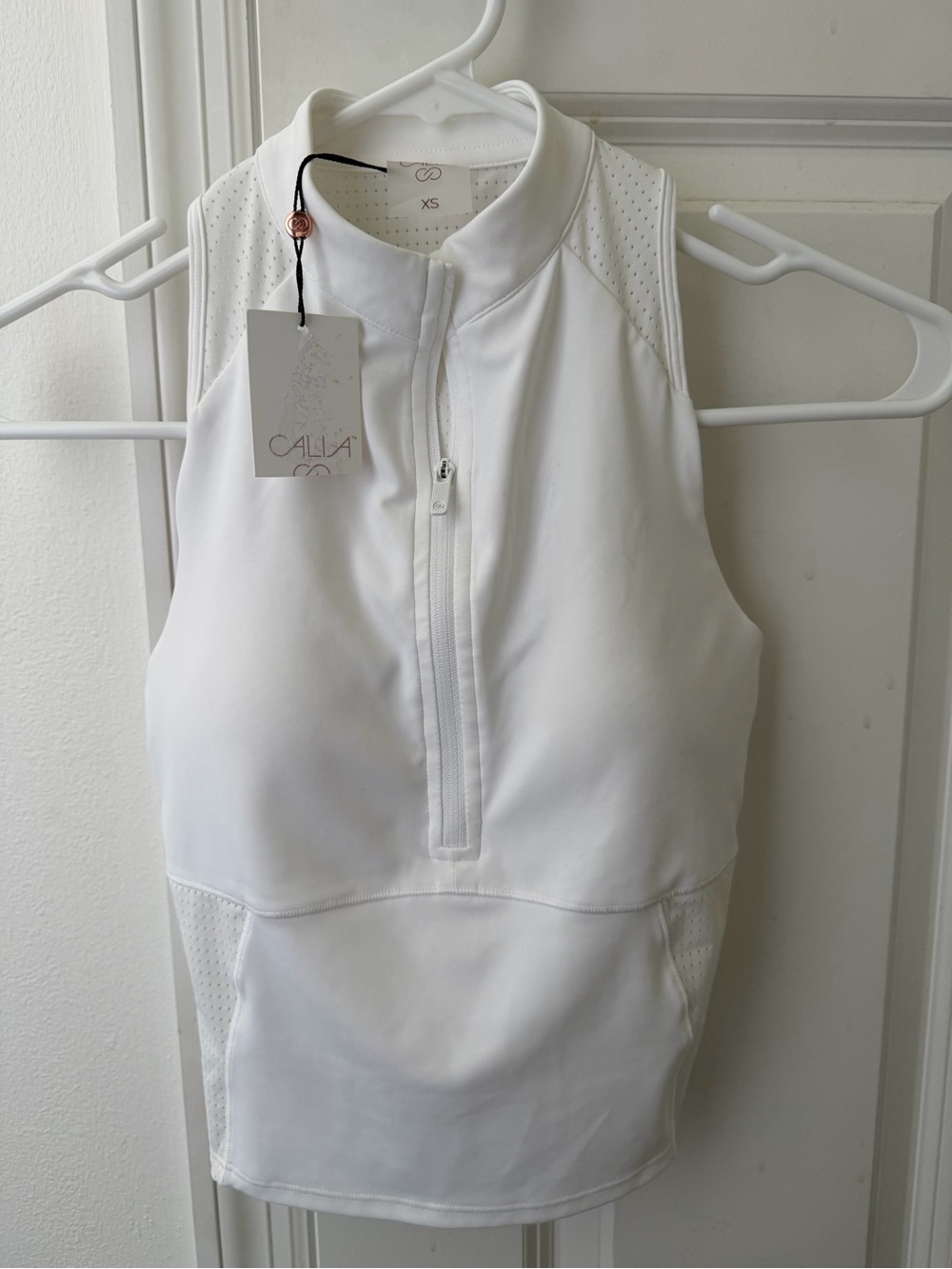 Calia White Sleeveless Zip-Front Active Top